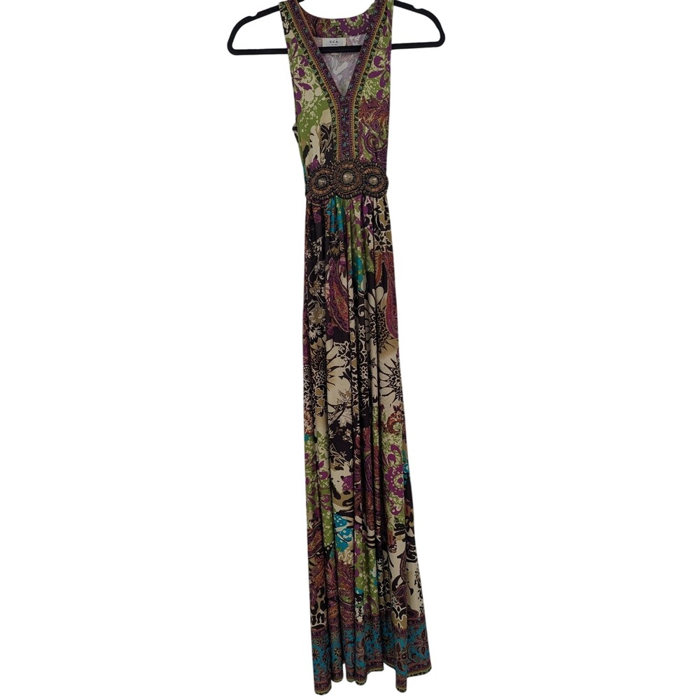 ECI New York Maxi Dress 8 Purple Paisley Beaded Whimsigoth Boho Fairycore